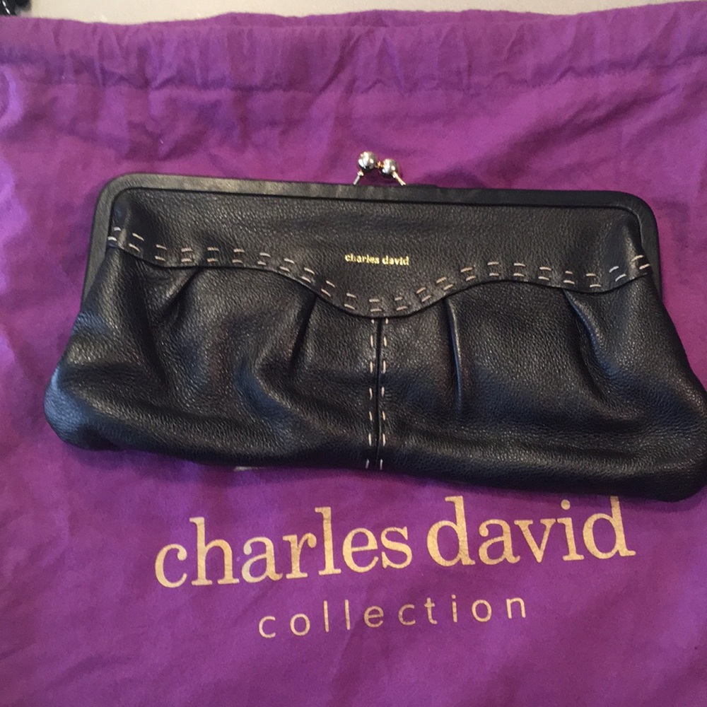 Charles David black leather clutch